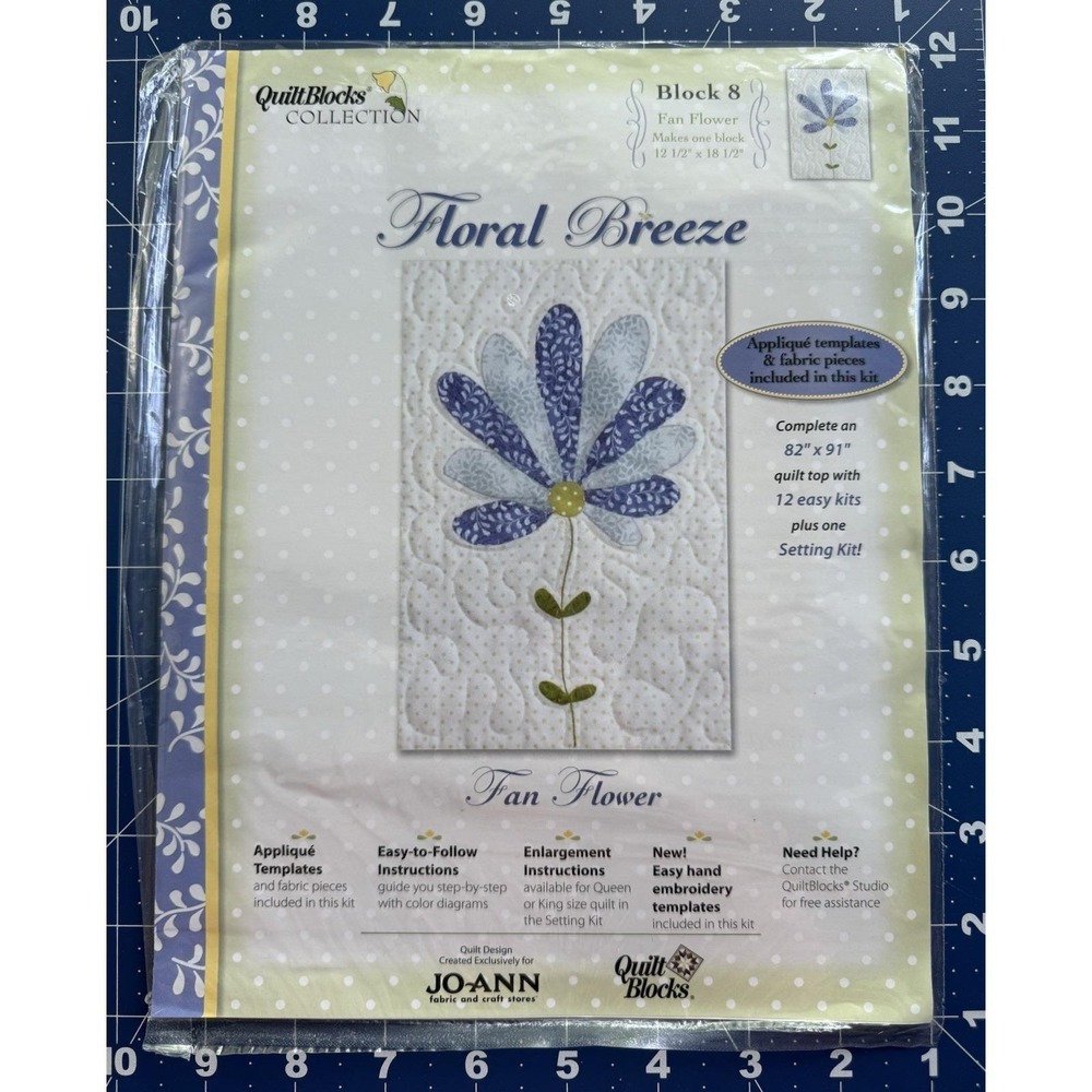 Joann Quilt Blocks Collection 2008 Floral Breeze Block 8 Kit FAN FLOWER
